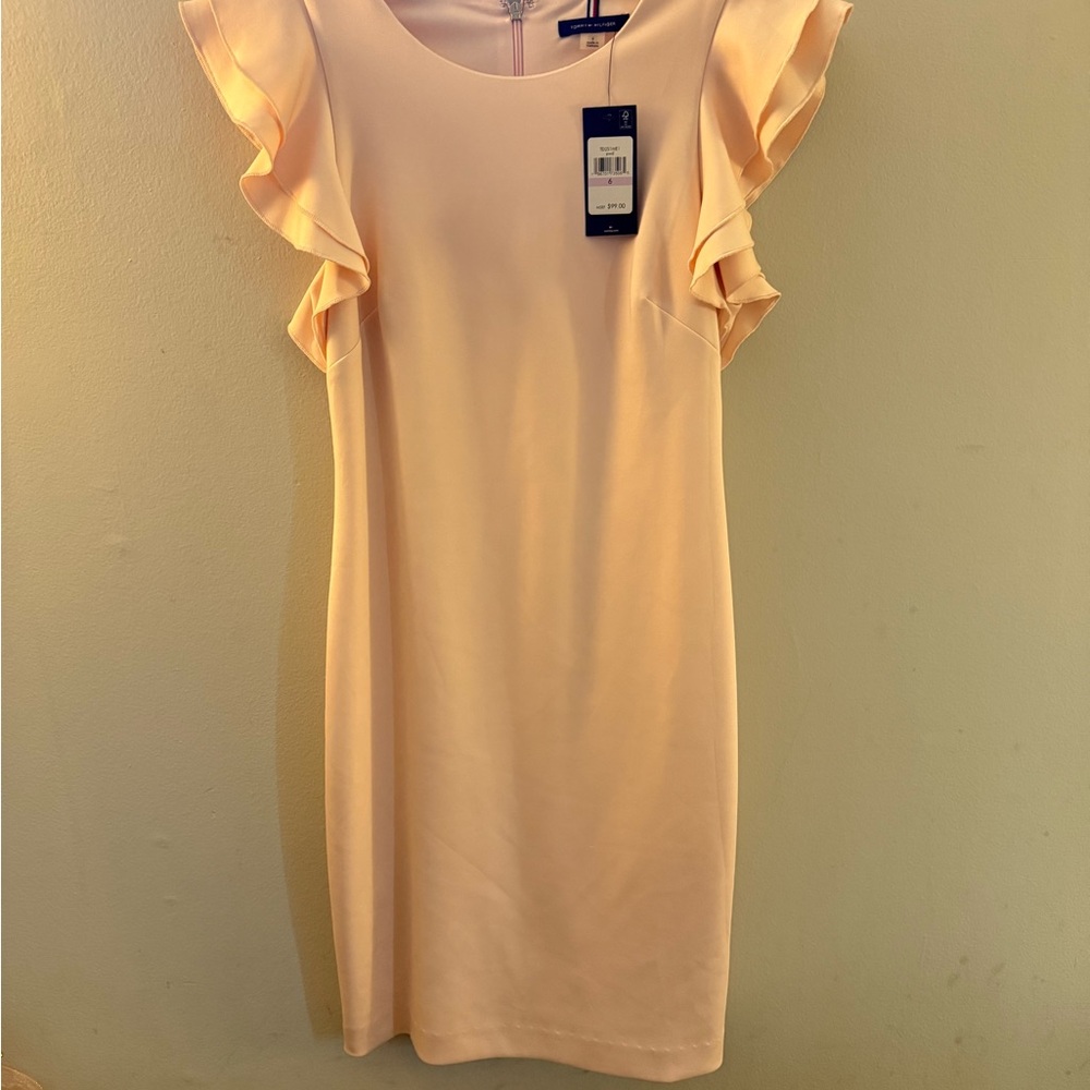 Tommy Hilfiger Peach Pink Elegant Cream Ruffle Sleeve Dress (size 6) NWT
